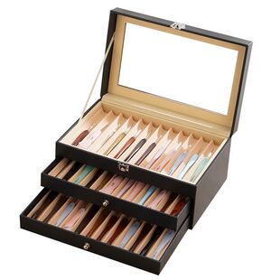 高档皮质钩针收纳盒多层透明防尘桌面整理盒手工工具收纳展示盒