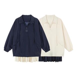 ics丨iconslab假两件卫衣情侣春新款可拆卸裙摆logo刺绣冲锋外套