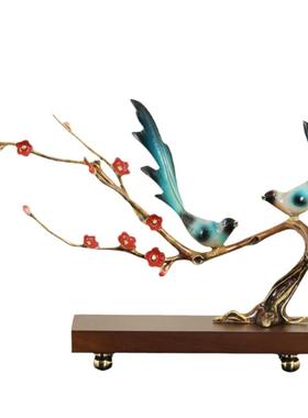 新中式黄铜喜上枝头喜鹊摆件