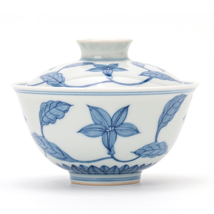 小宫碗系列 淡雅成化栀子花盖碗青花手绘主人杯单杯仿古高档茶具