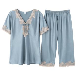 睡衣女夏季冰丝性感短袖短裤家居服女士仿真丝薄款可爱网红套装