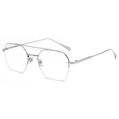 眼镜近视男款帅气防蓝光辐射可配度数金属金丝双梁半框大框眼镜女