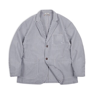 马登工装 美式休闲泡泡纱条纹西装外套cityboy平驳领宽松夹克男春