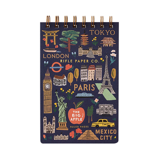 美国Rifle Paper Co.活页金属线圈备忘录横间笔记本复古烫金插画