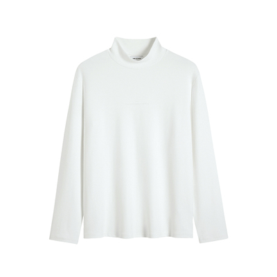 HIM汉崇 舒感莫代尔半高领T恤男简约透明滴胶字母打底衫 2025冬季