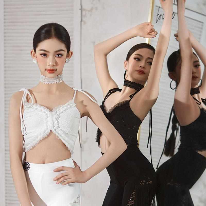 星辰舞服拉丁舞练习服亮片蕾丝花边吊带流苏裙裤装高级气质三件