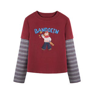 半度闲女童年装条纹打底衫加绒加厚洋气2025新款儿童秋冬保暖上衣