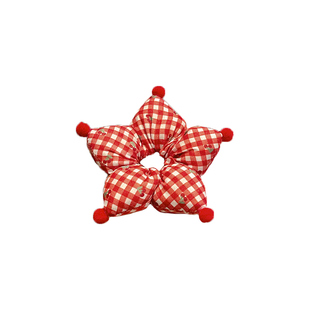 红色格纹充棉大肠发圈女甜美可爱新年氛围感韩系扎发头绳马尾发饰