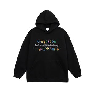 张桂源同款GOGOSOON潮牌刺绣连帽卫衣男春秋新款带帽美式重磅加绒