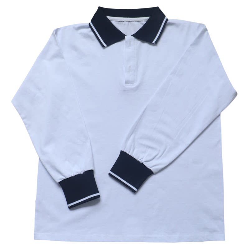 北京第五中学校服春秋款白长袖藏蓝领袖棉T恤POLO衫男女同款定做
