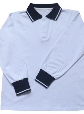 北京第五中学校服春秋款白长袖藏蓝棉T恤POLO衫男女同款定做