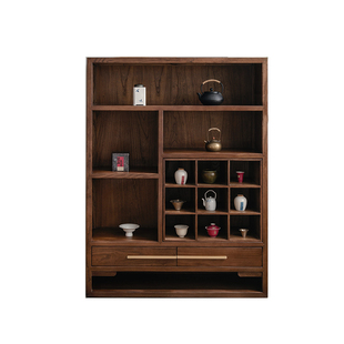 新中式实木博古架多宝阁矮款宋式美学茶室边柜书柜茶具茶壶展示柜