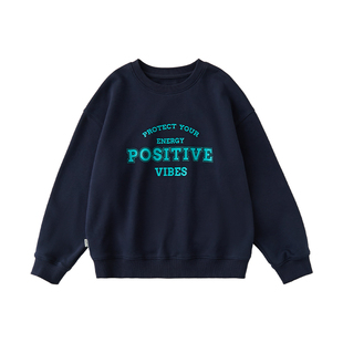 棵初2026春季新款中大女童圆领字母印花卫衣美式复古简约百搭上衣