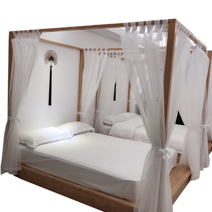东南亚风美式中式主题酒店客栈床幔纱幔定制四柱架子床帘麻纱床幔