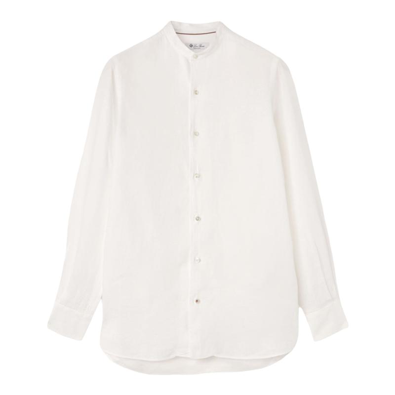 Loro Piana/诺悠翩雅男装夏季休闲白色亚麻圆领长袖衬衫