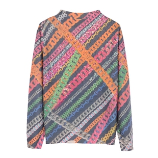 2025秋装新款女装天丝羊毛衫古嘉子印花烫钻针织衫寸领薄毛衣0851