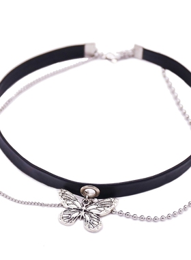 冷淡风暗黑硬妹ins黑色蝴蝶链条