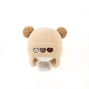 宝宝毛线帽子可爱小熊护耳帽儿童冬季加厚保暖针织帽韩版婴幼儿帽