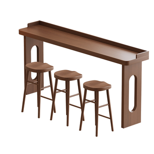 全实木吧台桌商用奶茶店长条桌窄桌咖啡馆酒吧桌靠窗家用高脚桌椅