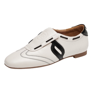 真美诗小斑斑秋季新款羊皮休闲运动鞋跆拳道薄底复古德训鞋女