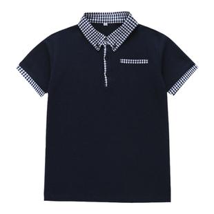 伊顿校服同款学院英伦园服夏季藏青儿童短袖T恤Polo衫格子领上衣