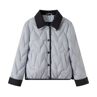 百家好冬季新款90白鸭绒轻薄百搭时尚短款羽绒服女撞色领保暖外套