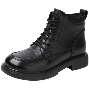 商场同款百田森头层牛皮短靴女厚底马丁靴女款2025新款英伦小皮鞋