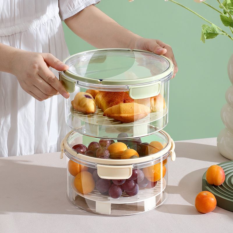 手提保鲜盒双层杂粮蔬菜冰箱蓝可用野餐零食水果户外收纳盒便当盒