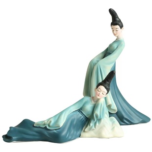 创意只此青绿文创古风仕女玄关电视柜装饰新中式家居托盘礼品摆件