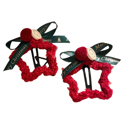 新年红色毛绒星星发夹刘海夹