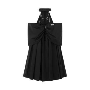 REVAN芮范设计师款甜酷风黑色挂脖连衣裙RM31101228