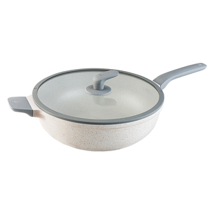 阿路弗仑麦饭石炒菜锅陶瓷不粘锅家用无油烟原石电磁炉燃气灶炒锅