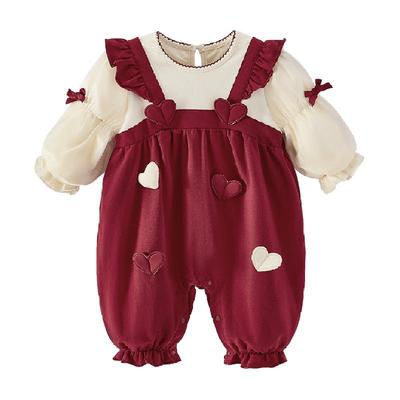 jellybaby幼儿秋季红色连体衣哈衣