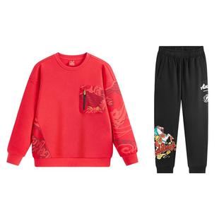 【马年红色新年】安踏儿童装男童加绒卫衣裤套装2026新款拜年衣服