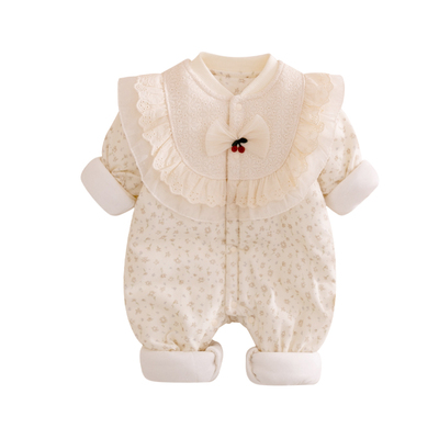 婴儿冬装夹棉连体衣加厚衣服冬季棉服女宝宝纯棉衣哈衣爬服外出服