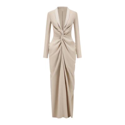 经典V领精裁纽结西装礼服裙