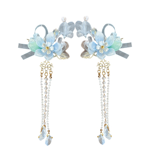 伴月兔儿童古装汉服头饰女童超仙古风花朵流苏发夹小女孩甜美发卡