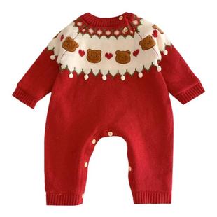 宝宝喜庆衣服冬季婴儿过年拜年服连体衣冬装婴幼儿外出服新年爬服