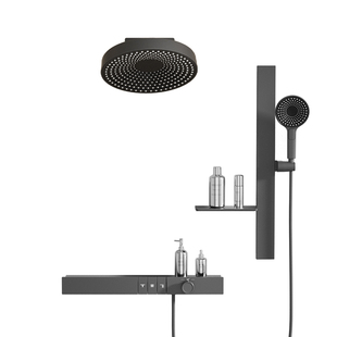 德希顿6058嵌入式淋浴花洒套装恒温灰色升降置物台架明转暗装预埋