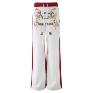 【敦煌联名】BJHG不计后果休闲裤子男款潮撞色印花针织阔腿长裤女