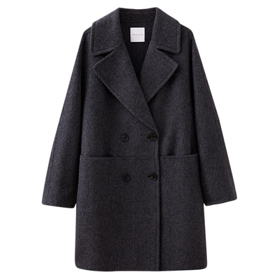 水云间极简廓形西装款大衣女灰色双面毛呢羊毛外套冷萃可露里穿搭