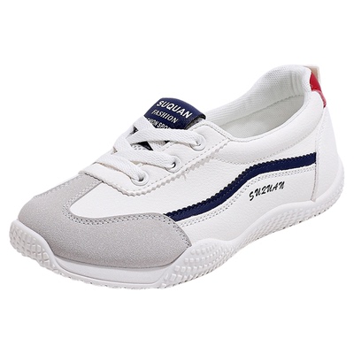 皮面小白鞋女鞋浅口单鞋软底板鞋