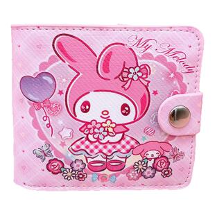 卡通对折钱包软萌可爱高颜值KT猫学生儿童带纽扣皮夹卡包女孩