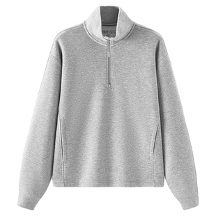 商场同款|森柔森马卫衣女冬立领半拉链抽绳宽松磨毛2025新款衣服