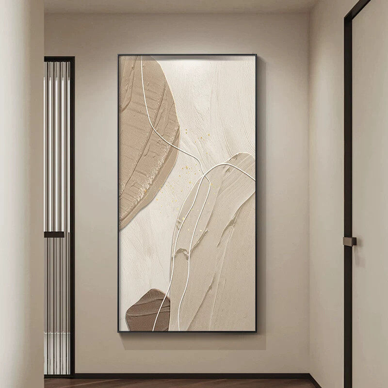 原木奶油风玄关装饰画现代极简大气抽象艺术挂画入户走廊过道壁画