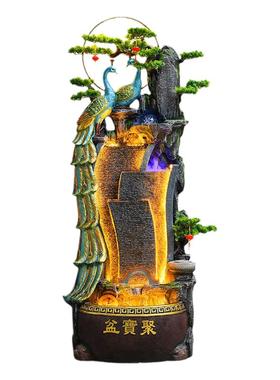 招财中式鱼缸循环水假山流水摆件