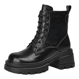 星期六加绒短靴女秋冬季2025年新款防寒高跟马丁靴英伦风机车靴子