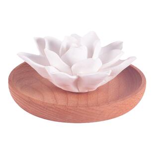 榉木陶瓷花扩香碟 石膏香薰精油花 室内车载摆件 禅佛白莲花