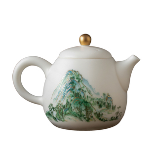 徐建勇陶瓷文创富春山居大师羊脂玉小茶壶家用泡茶壶大中小号容量