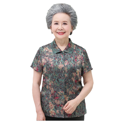 老年人夏装女套装妈妈装短袖衬衫